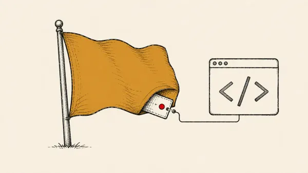 Editorial illustration of an SVG flag image concealing a hidden payload behind a coding-test window — North Korea Contagious Interview OtterCookie campaign.