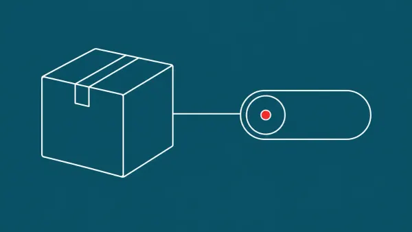 Flat white line-art of a package box beside a large toggle switch flipped to off — npm 12 disables install scripts by default.