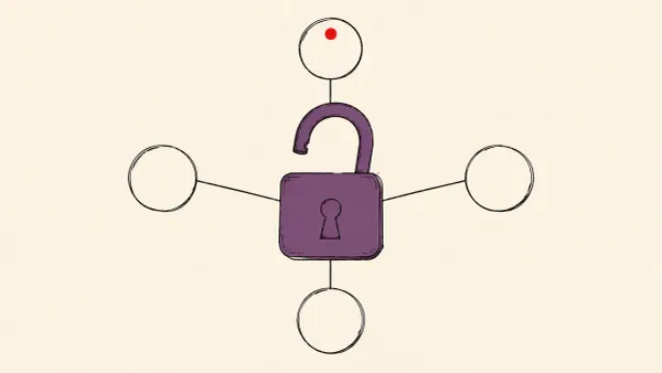 Flat white line-art of several company nodes joined in a ring around one open padlock, on a teal background — the Open Secure AI Alliance.
