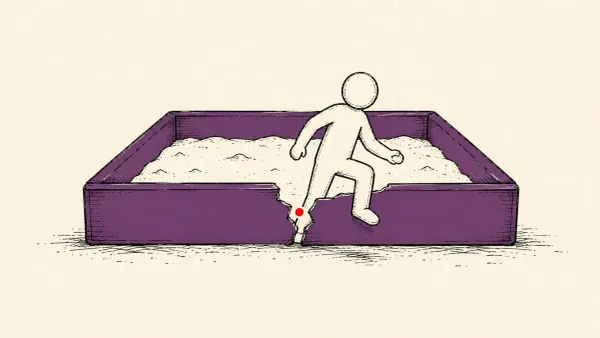 Editorial illustration of a figure stepping out of a cracked sandbox tray — ServiceNow AI Platform CVE-2026-6875, a CVSS 9.5 sandbox escape under active attack.