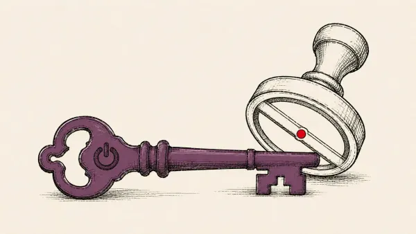 Editorial illustration of an old signed boot key stamped with a revocation mark, marking the coordinated revocation of UEFI shims that bypass Secure Boot.
