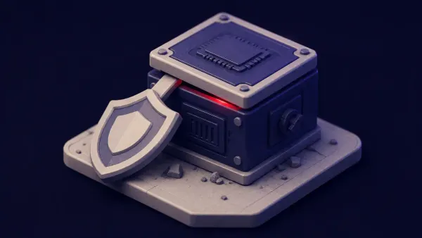 Isometric clay illustration of a signed Windows Defender driver shield being flipped into a kernel-level lever, one flat red dot marking the trust boundary.