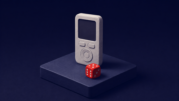 Isometric clay diorama on deep navy: a Bitcoin hardware wallet beside a single red loaded die — the Coldcard firmware PRNG flaw behind a $70M crypto theft.