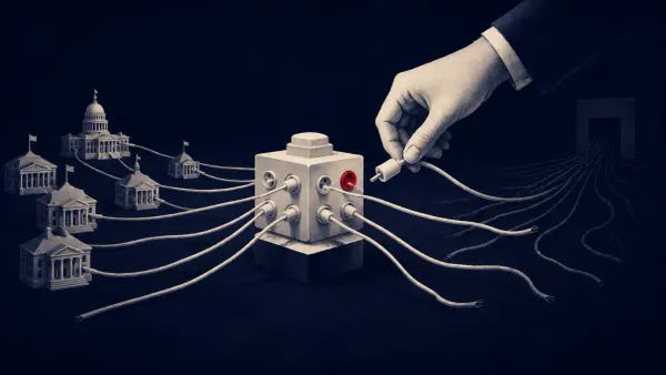 Editorial illustration for a report on the FBI and DOJ seizure of QScan and QTRouter, China-linked hacking tools tied to intrusions at NASA, the Federal Reserve, and the U.S. Senate.