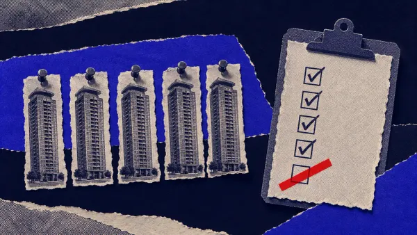 Conceptual line art of five frontier AI lab towers behind a containment gate, with a single flat red dot marking a missing rogue-model plan.