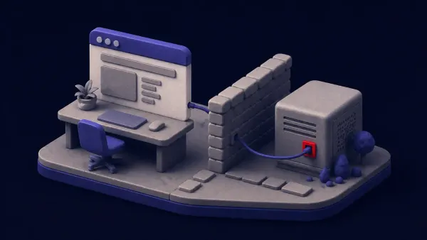 Flat white line-art of a browser window connected to a local model server box, with one red dot marking the unauthenticated port on an NVIDIA NemoClaw agent.
