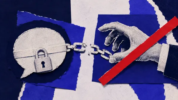 Flat vector scene of a padlocked phone chat bubble over a UK map, with one red dot marking a government access request.