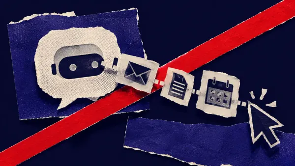 Conceptual illustration of a single click on a link triggering Microsoft Copilot to pull data from connected apps