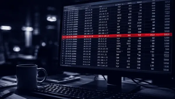 Flat white line-art of a packet-capture window with a shield, on a deep navy background, with a single flat red dot marking the 4.6.8 security update.