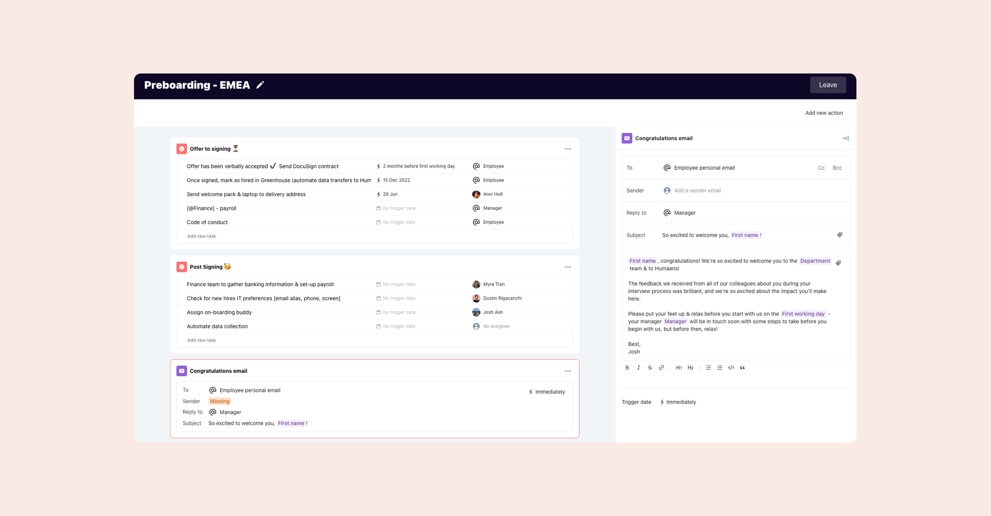 New in Humaans: Workflow Email Automation