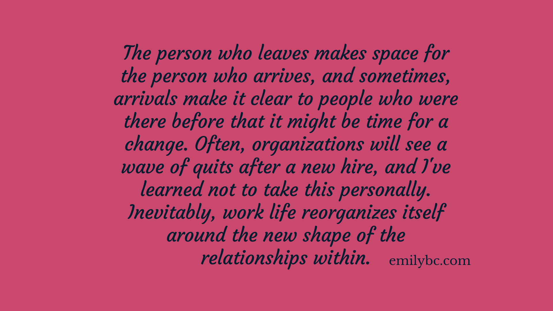 Black text on pink quote pull from Continuity Works by Emily Ball Cicchini