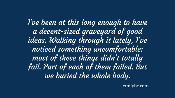 White text on dark blue pull quote from Continuity Works by Emily Ball Cicchini