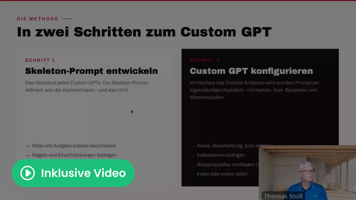 Custom GPTs in der Praxis: Skeleton-Prompts, Compliance-Tabellen und drei gesparte Schleifen
