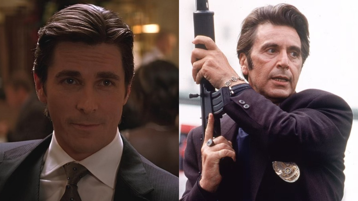 Split image of Christian Bale and Al Pacino