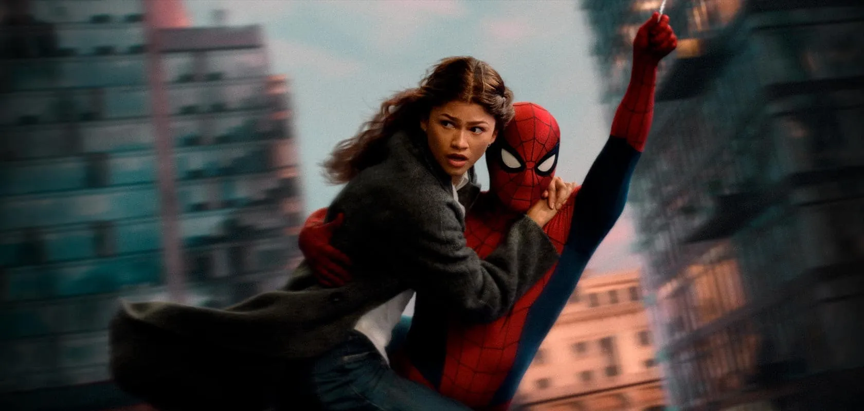 Spider-Man and MJ swinging