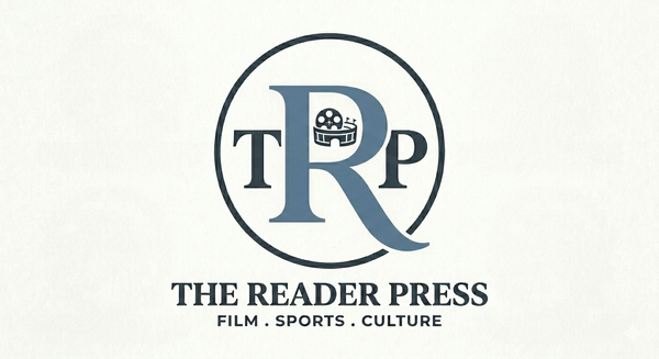The Reader Press logo. A circle with T R P and in the middle of the R, there is a stadium and a film reel. Underneath the circle, it says 'The Reader Press Film. Sports. Culture'