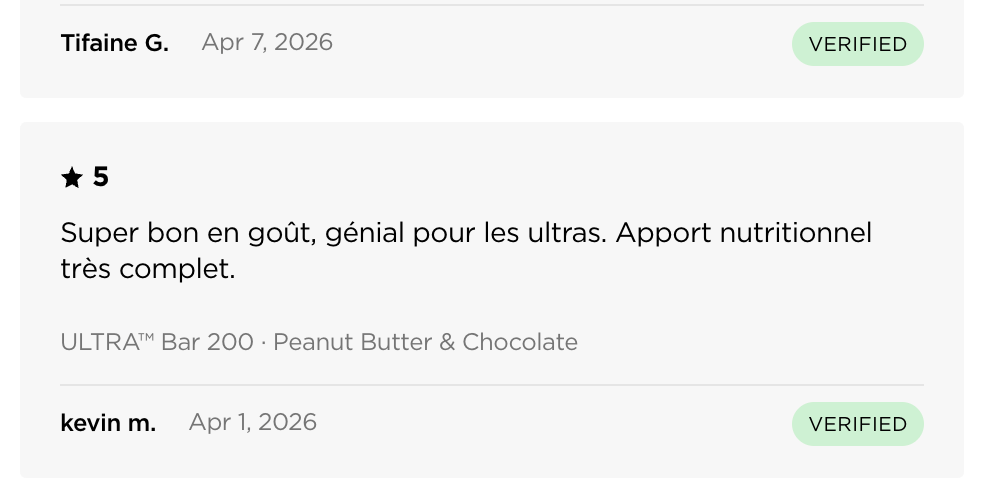 Image showing the reviews in French of en energy bar in an English only website