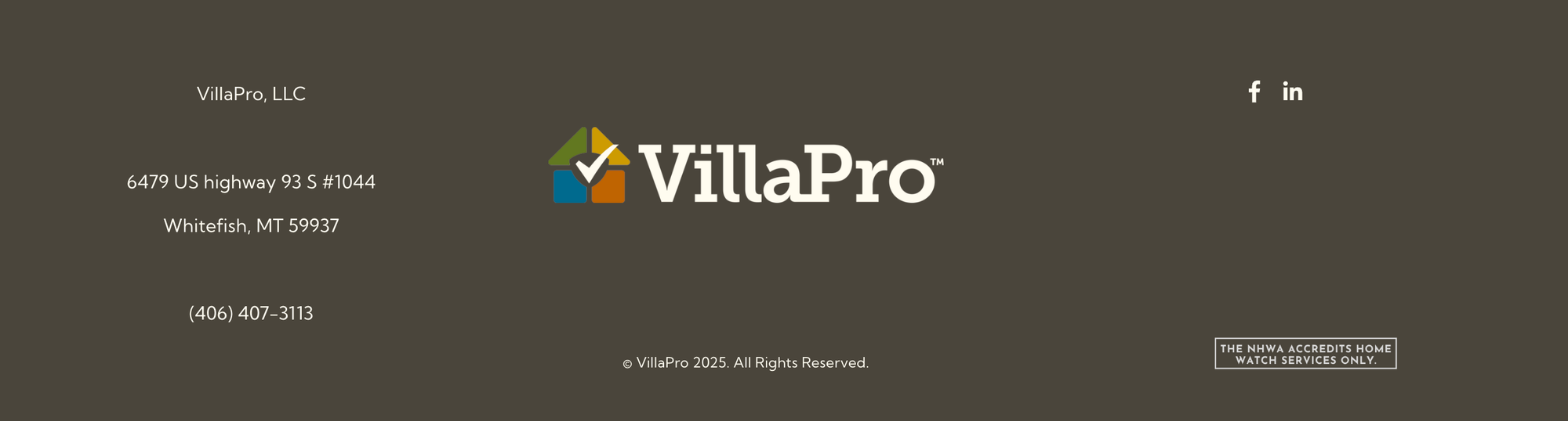 Footer showing a business address and Linkedin link