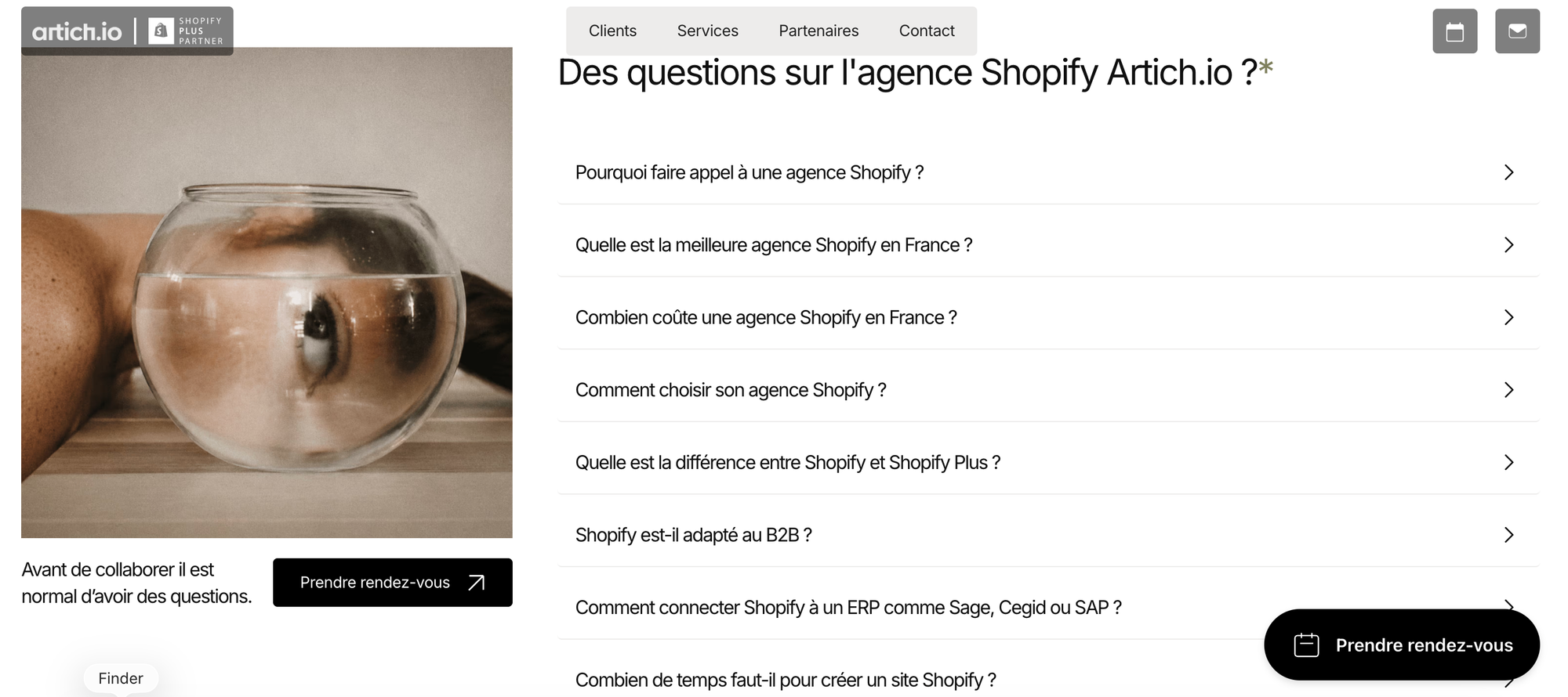 Example of a Home Page FAQ section of a Shopify agency's website