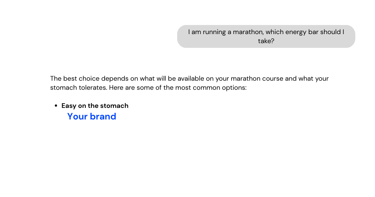 an image showing a conversation with an AI in which the client's brand gets mentionned