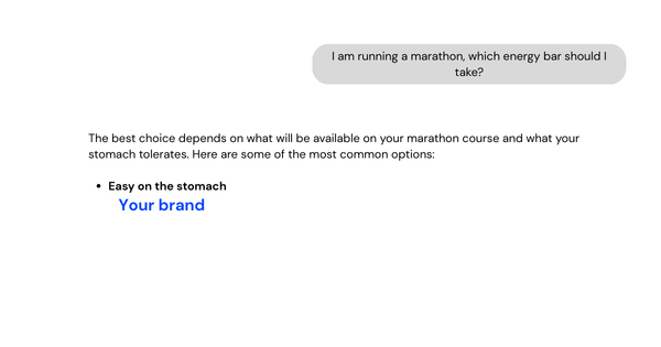 an image showing a conversation with an AI in which the client's brand gets mentionned
