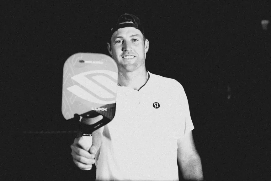 
                                        Ex-tennis star turned pickleball pro Jack Sock holding a Selkirk paddle
                                    
