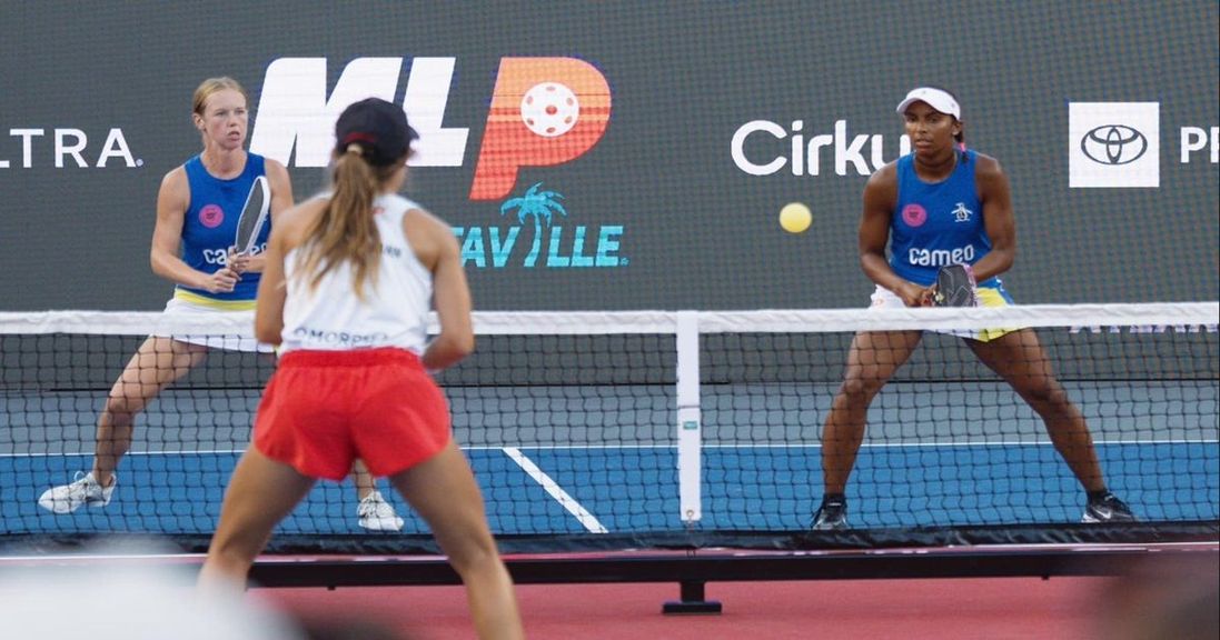 
                                        Pros playing pickleball at an MLP -- top level players know how to create space on the court to manipulate opponents.
                                    