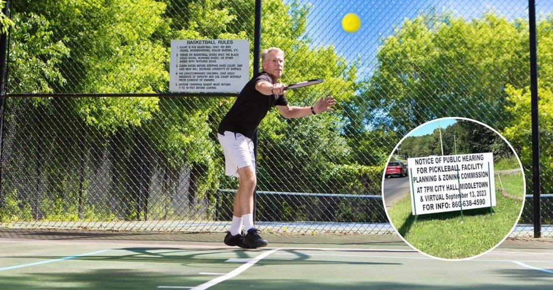 
                                        A man plays at a pickleball court which may soon be banned for noise.
                                    