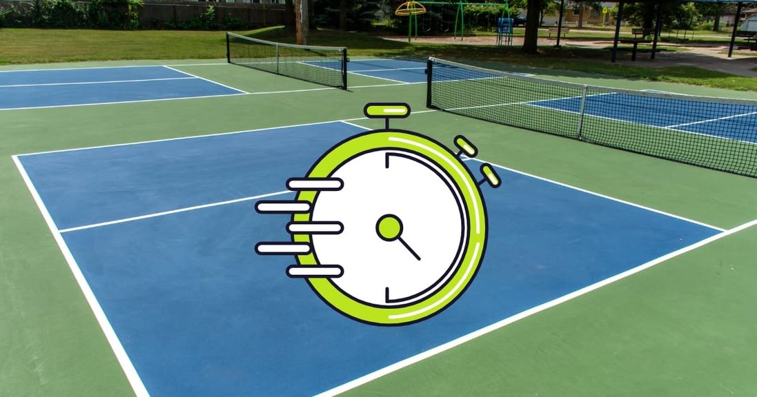 
                                        Stopwatch overlayed against a pickleball court.
                                    