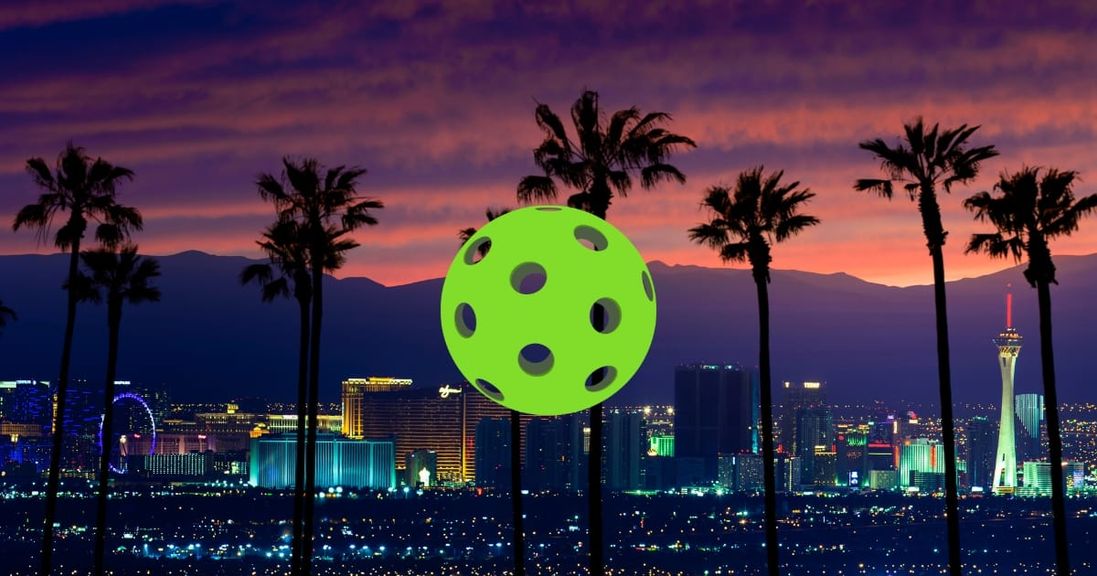 
                                        Las Vegas skyline with pickleball at the forefront.
                                    