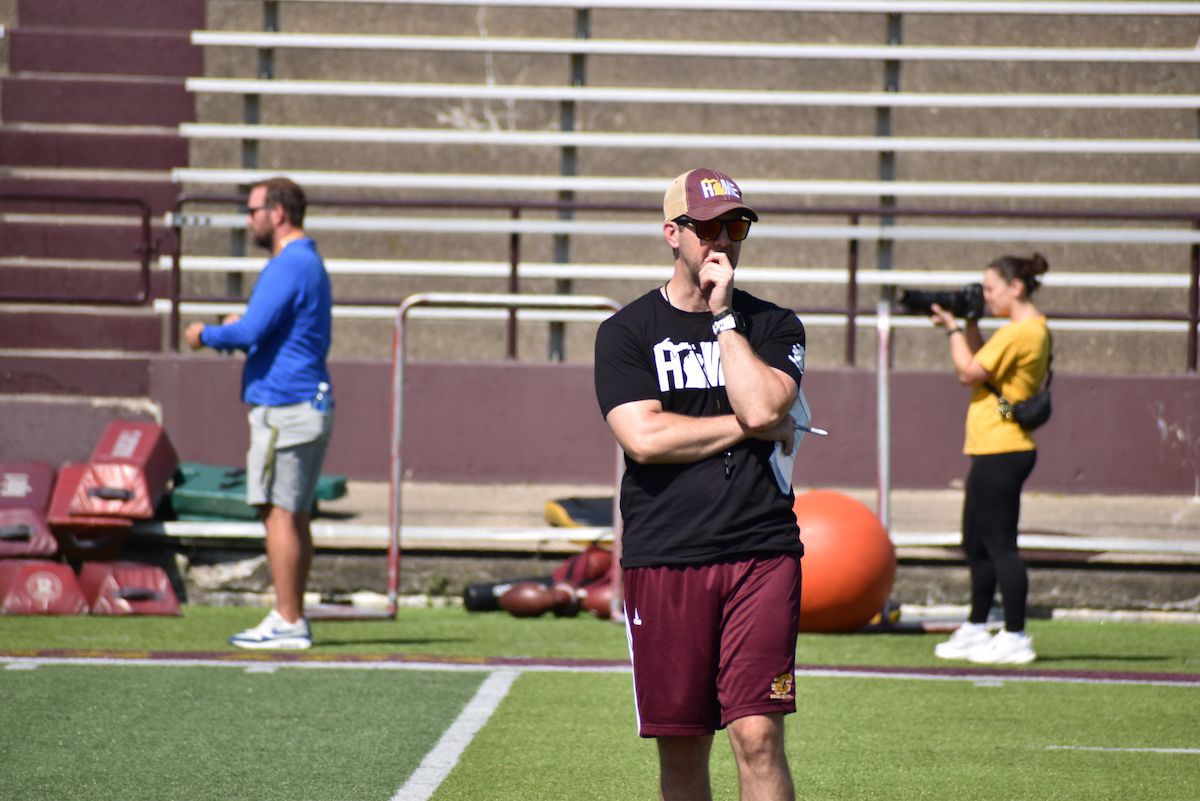 Central Michigan offensive coordinator Jim Chapin during a recent fall camp practice. (Andrew Graham/Mitten Football)