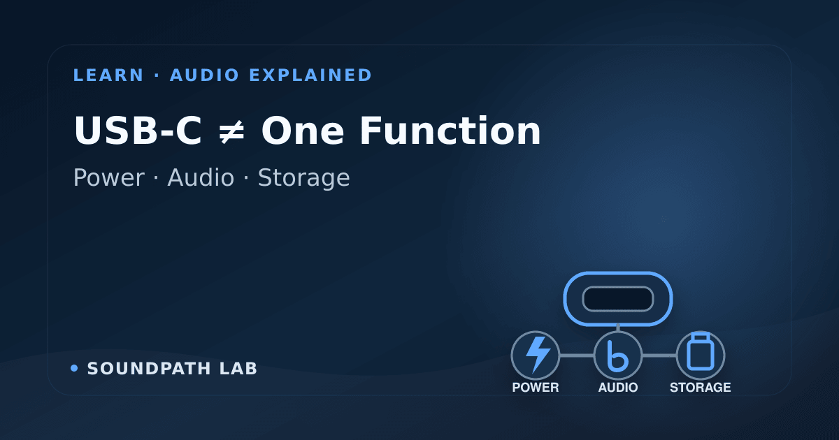 USB-C connector branching into power, computer audio, storage and digital audio roles