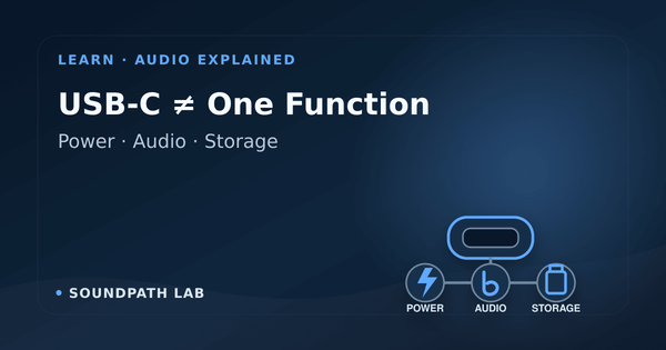 USB-C connector branching into power, computer audio, storage and digital audio roles