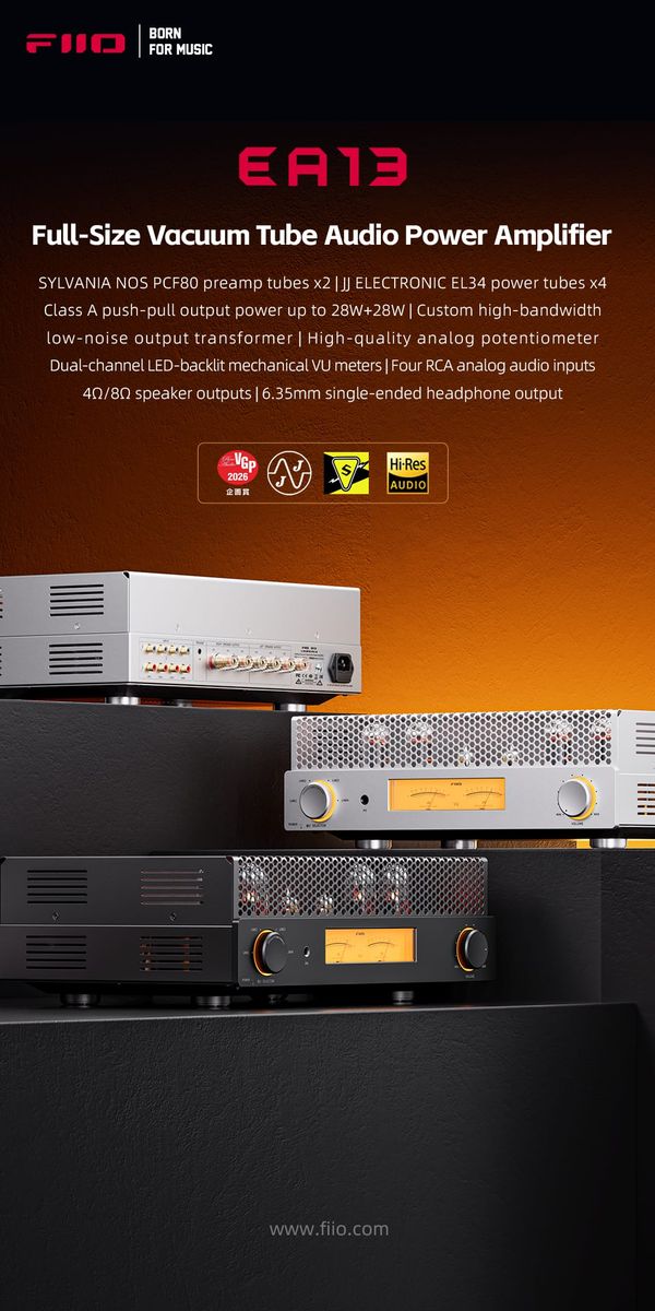 FiiO EA13 official product release visual showing tube amplifier specifications