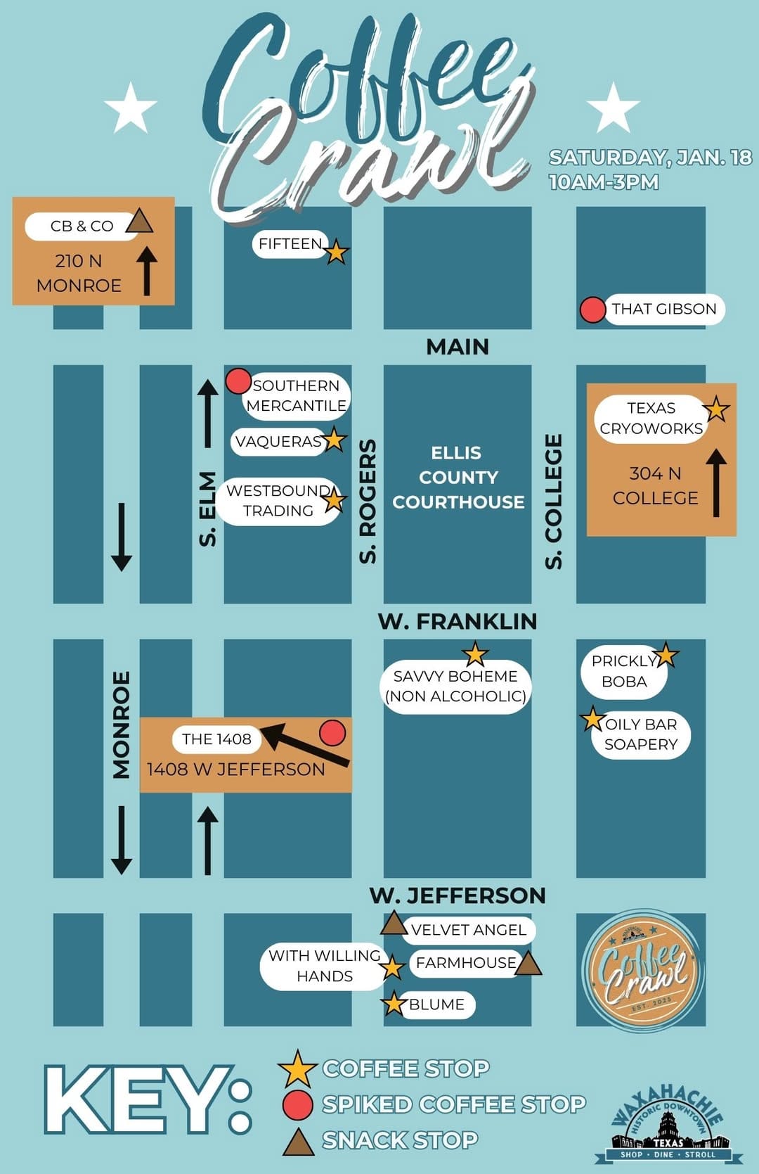 A map of downtown Waxahachie.