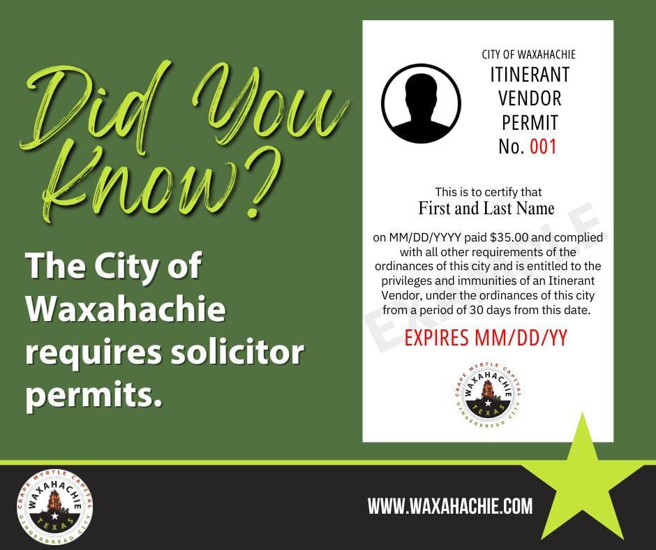 Graphic of the city's Facebook post about requiring solicitor permits.