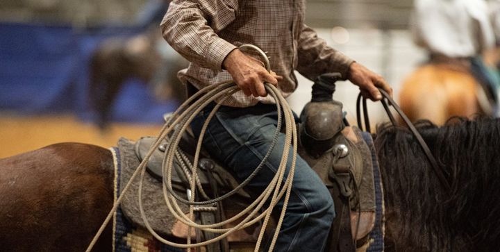 Photo of a cowboy on horseback.