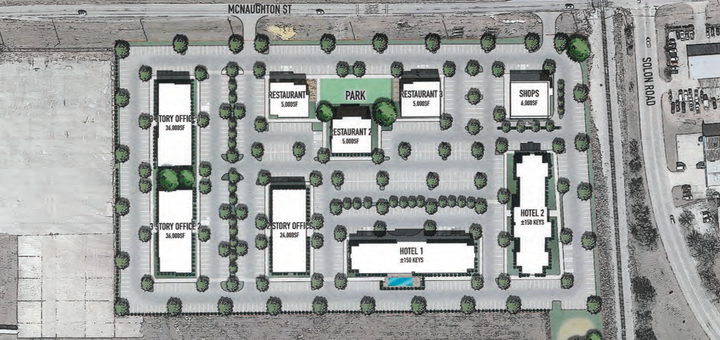 Conceptual drawing of a multi-use development.