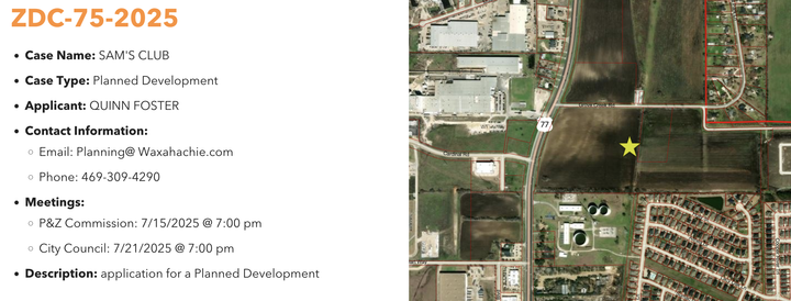Screenshot of a planning and zoning case informtion.