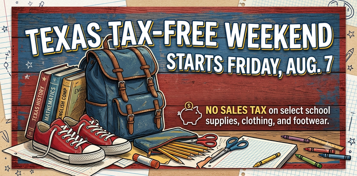 Texas Tax-Free Weekend graphic image.