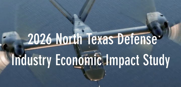 Screengrab with the name 2026 North Texas Defense Industry Economic Impact Study superimposed over a military aircraft.