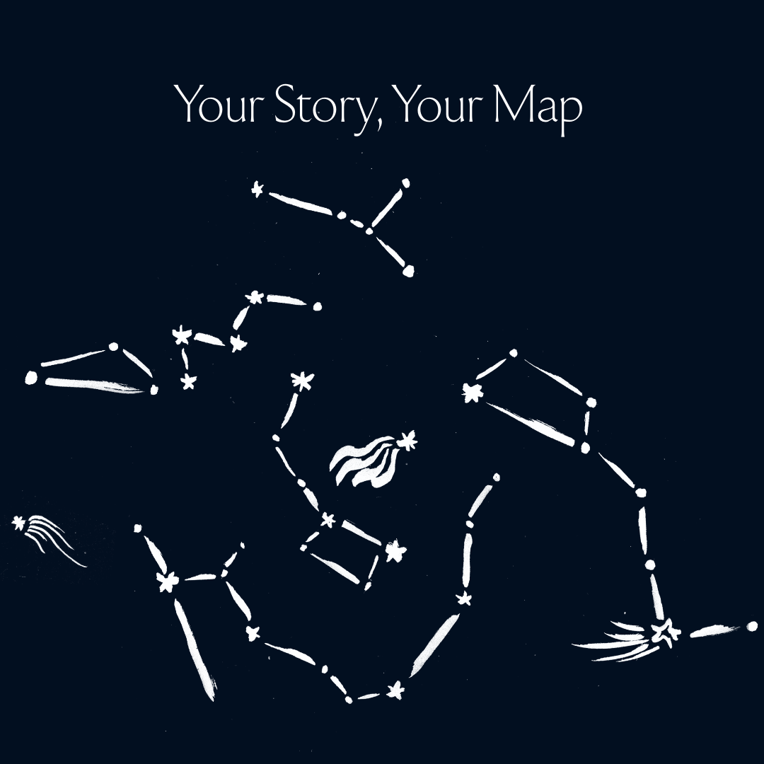 A hand drawn constellation on a very dark blue background