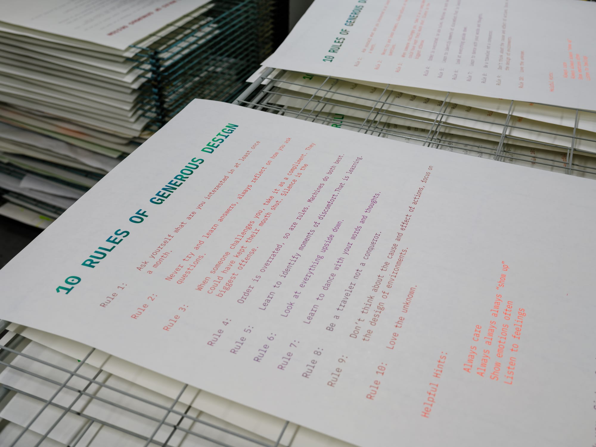 A hand-mixed gradient print of the 10 Rules of Generous Design