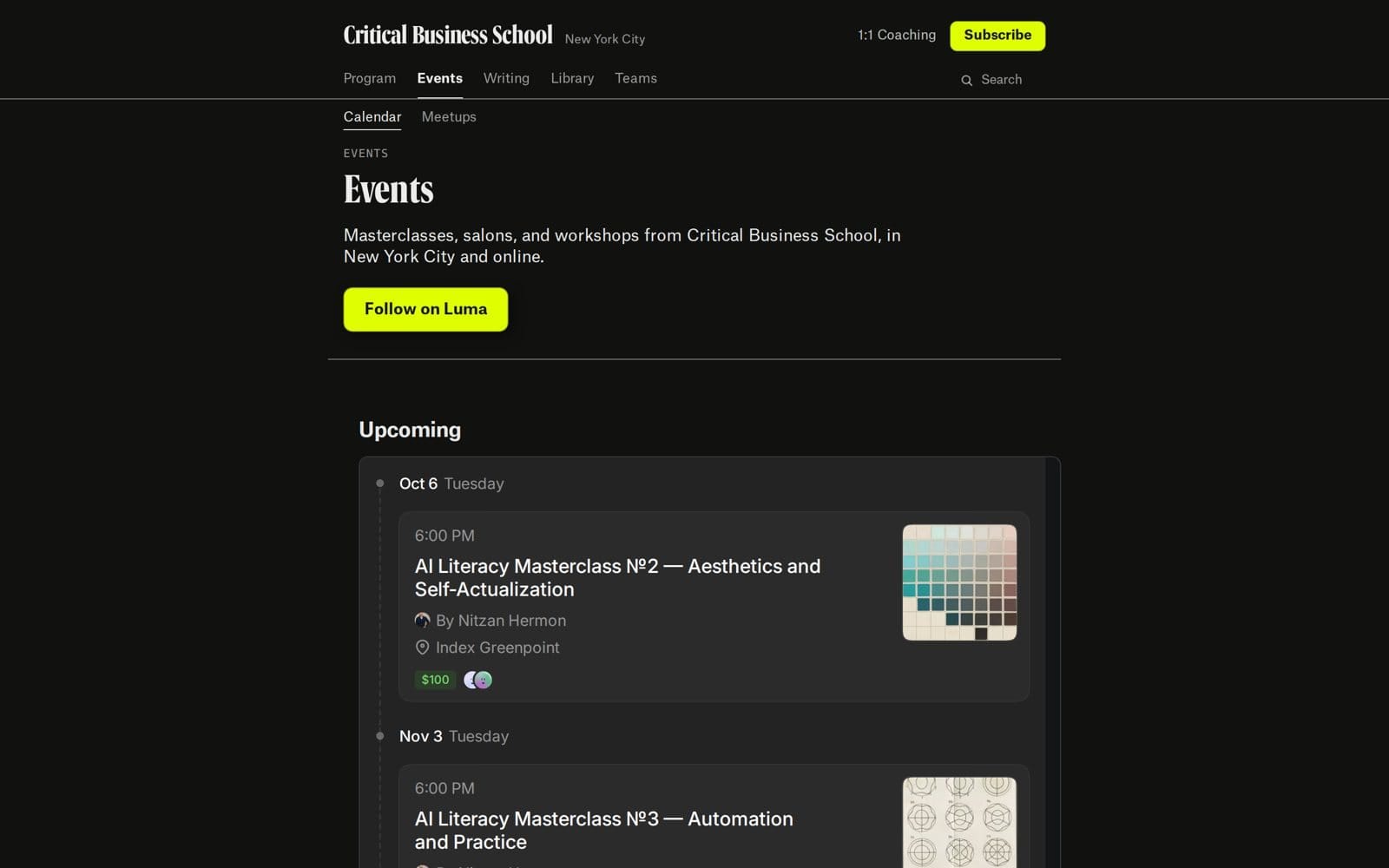 The Events page
