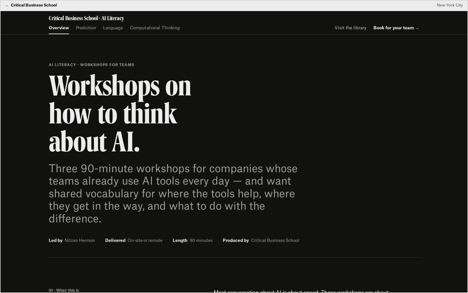 The AI Literacy for Teams page