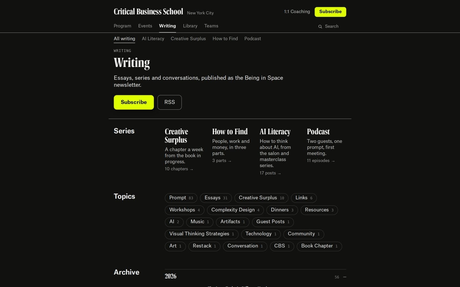 The Writing page
