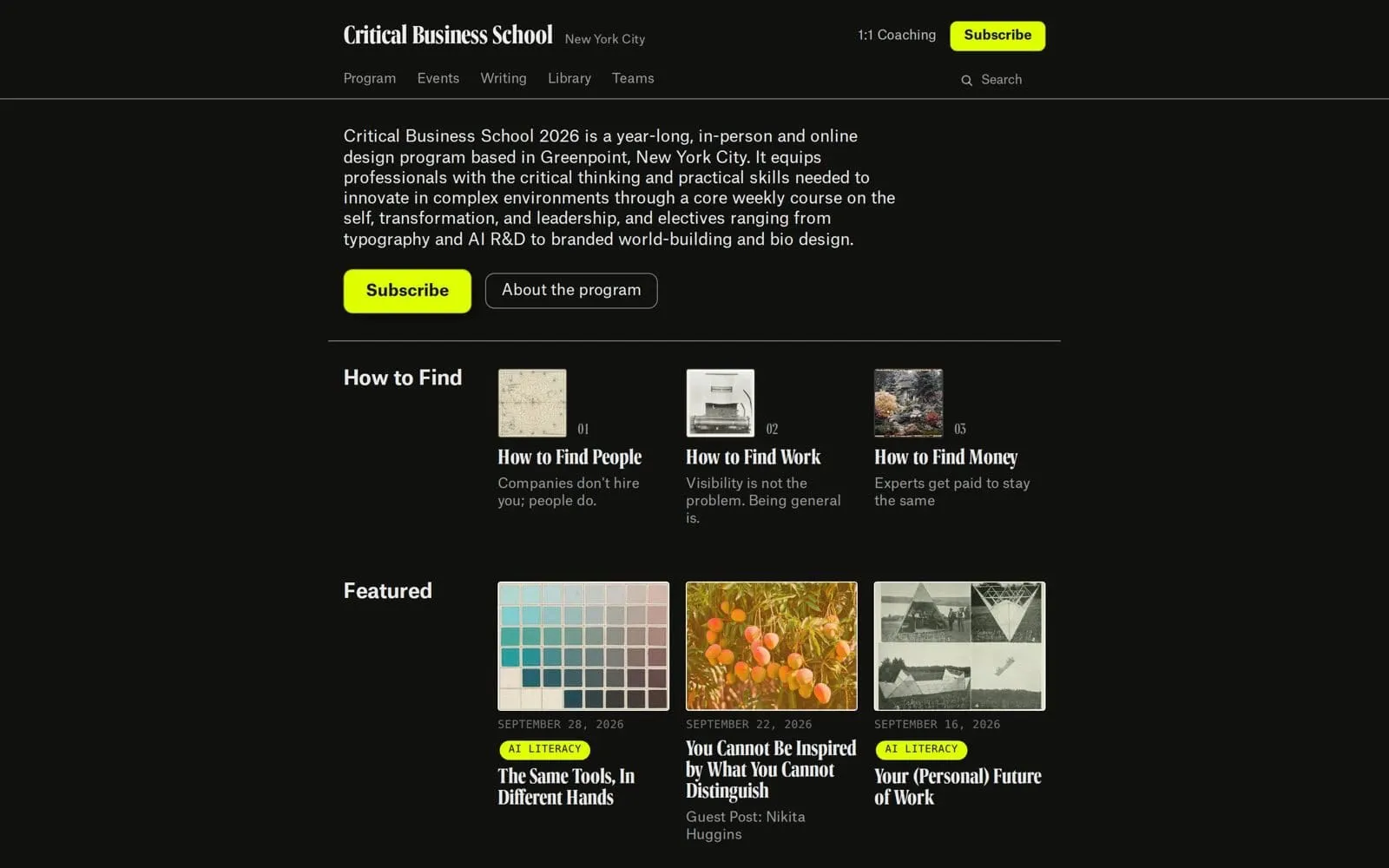 The Critical Business School homepage