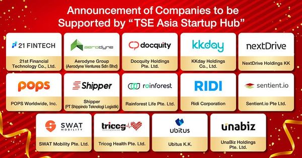 Announcement of companies to be supported by “TSE Asia Startup Hub”