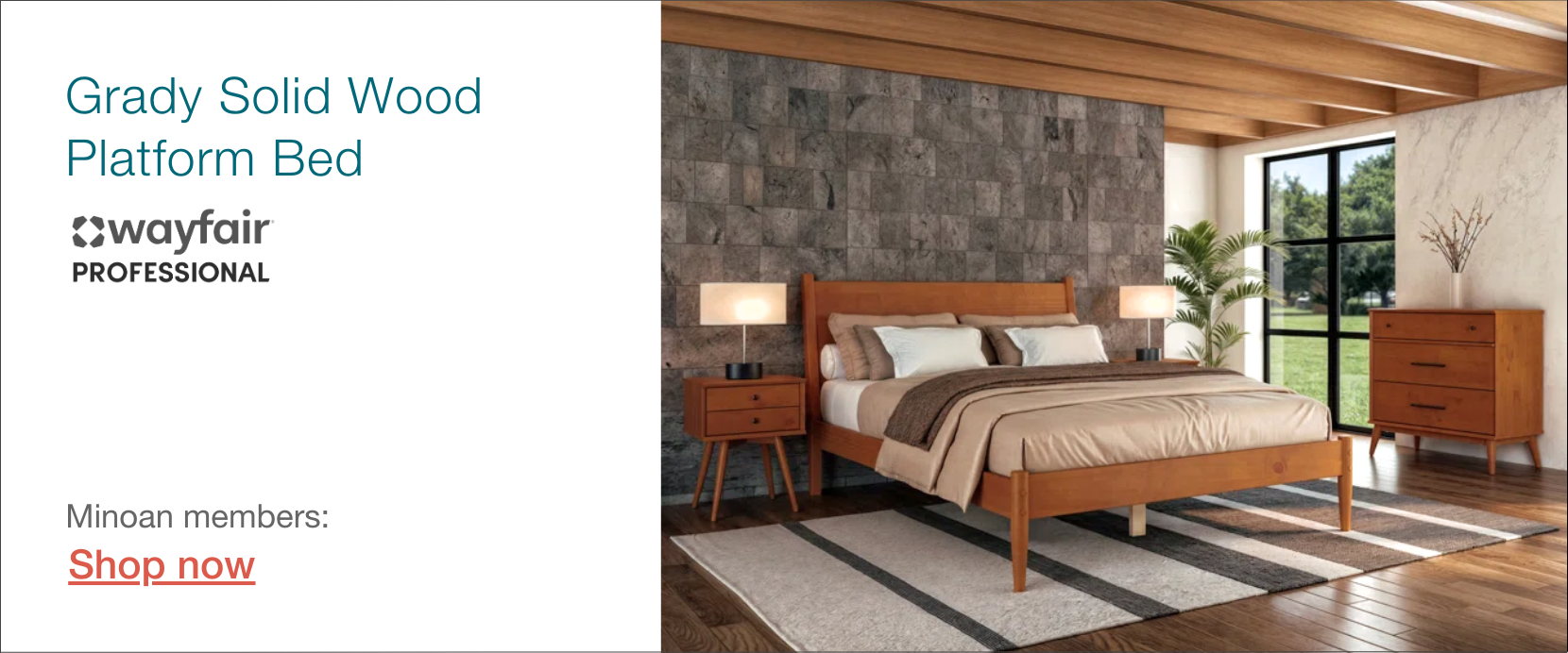 A sleek wood Airbnb bed