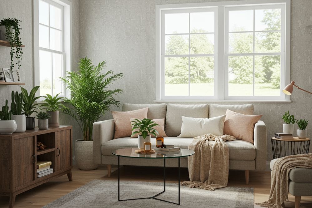 Airbnb living room with plants